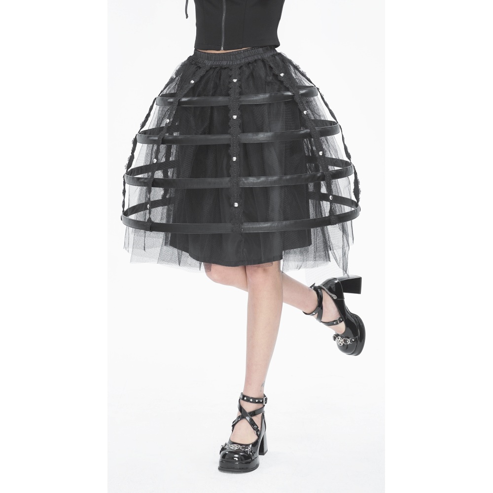 Devil Fashion - Black Leather Punk Bustle Jupe courte - Noir